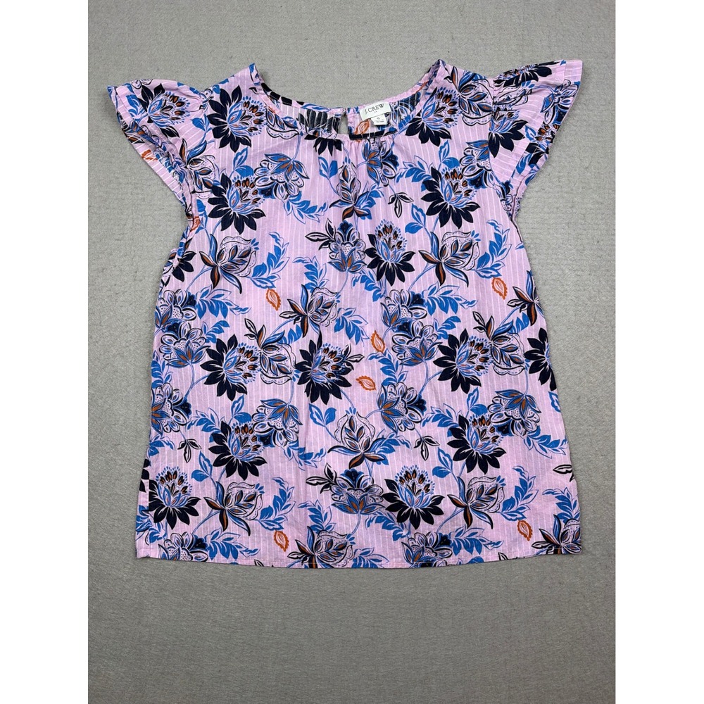 J.Crew Womens Pink Floral Flutter Sleeve Cotton Top Size Small